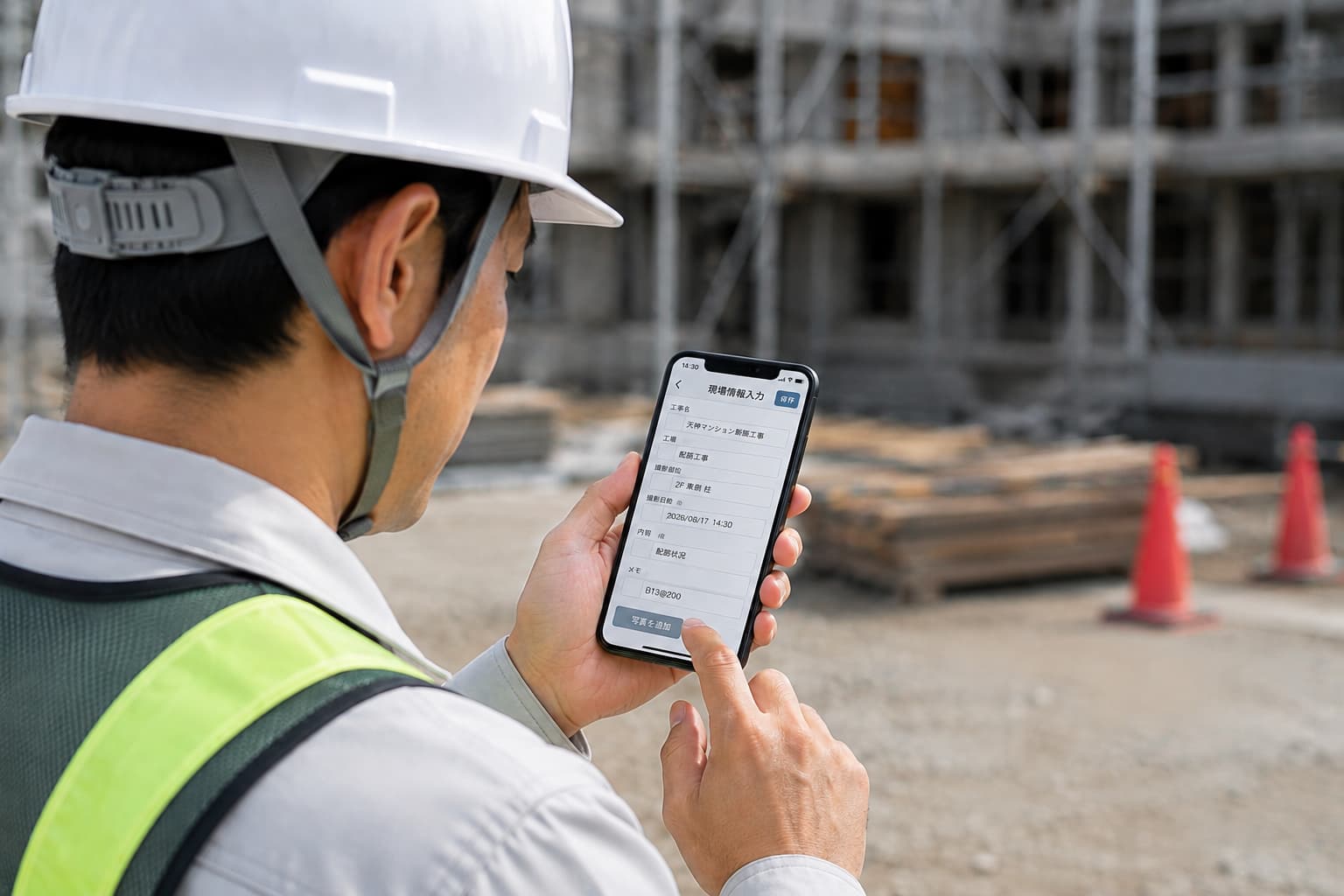 スマホから現場情報を入力している画面